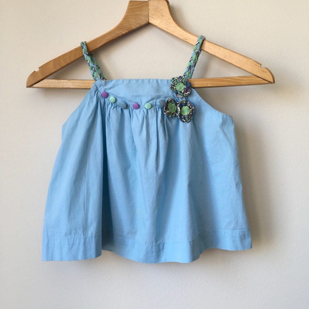 Lola Et Moi Blue Flower Appliqué  Swing Cami Sleeveless Top blouse Girls 8 EUC